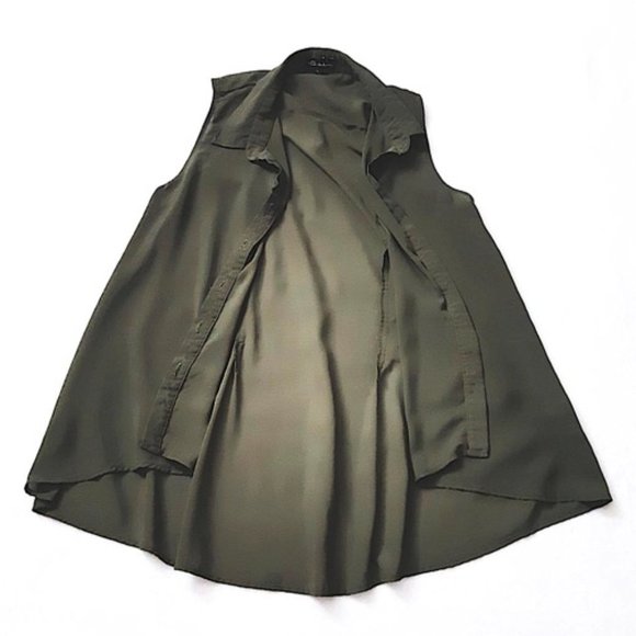 SEDUCTIONS Green Tunic Top Spread Collar Button Front Hi-low A-line Sleeveless - Picture 6 of 11